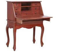Gecheer Bureau Secrétaire Marron 78x42x103 cm Bois d'acajou Massif, Bureau d'ordinateur avec 9 Tiroirs, 2 Compartiments Ouverts et Tableau d'écriture, Table à Domicile, Poste de Travail