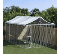 Gecheer Chenil d'extérieur pour Chiens avec Toit argenté 3x6x2,5 m, Parc pour Chien en Métal Enclos Clôture Chien Exterieur Cage d'exercice pour Lapins, rongeurs, Petits Animaux