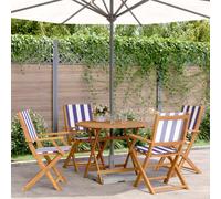 Gecheer Ensemble à Manger de Jardin 5 pcs Bleu Blanc Tissu Bois Massif, 4 Personnes Mobilier de Salle à Manger Salon d'extérieur, Meuble à Dîner Jeu à Table et Chaises pour Extérieur Type A