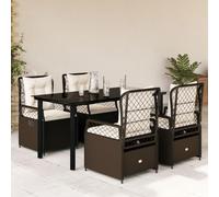 Gecheer Ensemble à Manger de Jardin 5 pcs et Coussins Marron Poly rotin, 4 Personnes Mobilier à Dîner d'extérieur, Salon de Jardin Table et Chaises, Meuble Jeu à Dîner pour Extérieur Type E