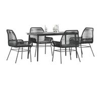 Gecheer Ensemble à Manger de Jardin et Coussins 5 pcs Noir rotin Verre, 4 Personnes Mobilier à Dîner d'extérieur, Salon de Jardin Table et Chaises, Meuble Jeu à Dîner pour Extérieur Type E