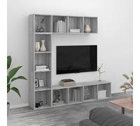 Gecheer Ensemble Bibliothèque/Meuble TV 3 pcs Sonoma Gris 180x30x180 cm, Banc TV avec Compartiments, Support de Télévision pour Salon, Chambre