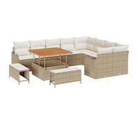 Gecheer Ensemble de 12 pièces de Sofas de Jardin avec Coussins Beige rotin Poly Acacia