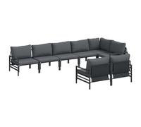 Gecheer Ensemble de canapé de jardin 8 pièces en acier anthracite, salle de séjour de jardin en polyrotin