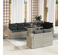Gecheer Ensemble de canapé de jardin 9 pièces avec coussins gris clair rotin poly