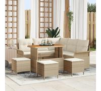 Gecheer Ensemble de canapés de jardin 9 pièces avec coussins beige en rotin poly et acacia