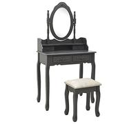 Gecheer Ensemble de Coiffeuse avec Tabouret Gris 75x69x140 cm Paulownia, Table de Maquillage avec 3 Tiroirs et 1 Compartiment, Vanité de Maquillage pour Filles, Chambre à Coucher, Salon