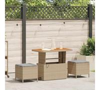 Gecheer Ensemble de jardin de salle à manger 3 pièces avec coussins beige en polyrotin et acacia