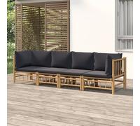 Gecheer Ensemble de meubles de jardin 4 pièces, canapé extérieur, fauteuils, table pour extérieur, patio, terrasse en bambou et coussins, 2 x coins + 2 x centraux gris foncé