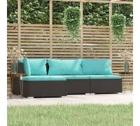 Gecheer Ensemble de meubles de jardin 4 pièces et coussins en rotin synthétique, canapé extérieur, tabourets, canapé de jardin extérieur, terrasses, patio, coin + 2 x centraux + repose-pieds, noir et