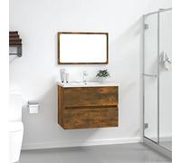 Gecheer Ensemble de meubles de salle de bain 2 pcs chêne fumé en bois multicouche,Ensemble complet de meubles de salle de bain,A815735
