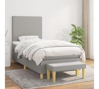 Gecheer Lit Box Spring avec matelas, structure de lit, cadre de lit avec repose-pieds/banc, design plat, ameublement, décoration chambre, salon, tissu gris clair, 100 x 200 cm