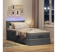 Gecheer Lit ottoman avec matelas et LED tissu gris foncé 90 x 200 cm, design plat, sommier lit simple, sommier lit double, structure meuble chambre
