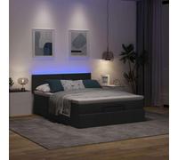 Gecheer Lit ottoman avec matelas LED noir 140 x 190 cm, tissu, design plat, design plat, sommier simple, sommier lit double, structure meuble chambre