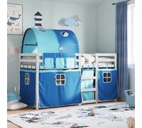 Gecheer Lit superposé en bois blanc avec rideaux bleus, sécurité et fun pour chambre d'enfant