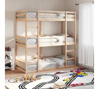 Gecheer Lit superposé triple en bois massif de pin 80 x 200 cm, meuble lit simple, double chambre, escalier, garde-corps, protection des jeunes enfants