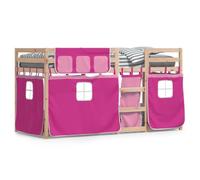 Gecheer Lits superposés avec rideaux en bois massif de pin rose 90 x 190 cm, meuble lit simple, double chambre, escalier, garde-corps, protection des jeunes, enfants et enfants, CJ1-4