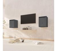 Gecheer Lot de 2 armoires murales, placards, meubles pour TV, muraux, en bois de pin, meuble TV mural, armoire murale en bois, 30 x 30 x 40 cm, gris
