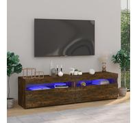 Gecheer Lot de 2 meubles TV avec lumières LED - Support de table avec LED - Commode - Buffet étagère de salon - Décoration de salon - Chêne fumé - 75 x 35 x 40 cm