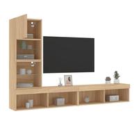 Gecheer Lot de 4 meubles de salon et salle à manger modernes pour TV ou salon modulaire avec LED 4 pièces Bois ingénierie chêne Sonoma