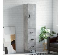 Gecheer Meuble de salon, vitrine, armoire, buffet, bibliothèque, meuble de cuisine, buffet haut, meuble colonne de salle de bain 3 tiroirs, bois gris béton 34,5 x 34 x 180 cm