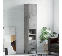 Gecheer Meuble de salon, vitrine, armoire, buffet, bibliothèque, meuble de cuisine, buffet haut, meuble colonne de salle de bain 2 tiroirs, 2 étagères, bois gris béton 34,5 x 34 x 180 cm
