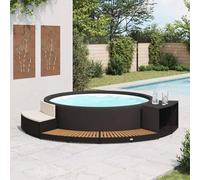 Gecheer Piscine intex,Skimmer intex Cadre de Spa Noir résine tressée et Bois d'acacia