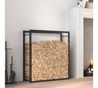 Gecheer Porte-bûches en acier noir mat 80 x 28 x 86 cm