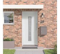 Gecheer Porte d'entrée en PVC Blanc 88x200 cm - Design Moderne avec Insertions en Verre, Durable pour Intérieur et Extérieur, Inclut Charnières et Poignées, Facile d'Entretien