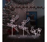 Gecheer Renne/traîneaux Noël Volant Acrylique 260x21x87cm Blanc Chaud, Rennes avec Lumineuses à LED, Décoration de Noel Facile à Assembler pour Maison, Bureau, Fêtes