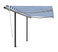 Gecheer Rideau de soleil rétractable automatique 3,5 x 2,5 m bleu et blanc, auvent rétractable, rideau de soleil pour balcon, terrasse, rideau extérieur soleil, rideau de soleil pour extérieur, store