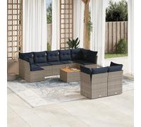 Gecheer Salon de Jardin 10 pcs avec Coussins Gris résine tressée, Mobilier de Extérieur, Ensemble de Meubles pour Balcon Terrasse Type E