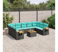 Gecheer Salon de Jardin 10 pcs avec Coussins Noir résine tressée, Mobilier de Extérieur, Ensemble de Meubles pour Balcon Terrasse Type E