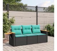 Gecheer Salon de Jardin 3 pcs avec Coussins Noir résine tressée, Mobilier de Extérieur, Ensemble de Meubles pour Balcon Terrasse Type D