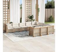 Gecheer Salon de Jardin avec Coussins 10 pcs Beige résine tressée, Mobilier de Extérieur, Ensemble de Meubles pour Balcon Terrasse Type E