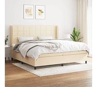 Gecheer Sommier à Lattes de Lit avec Matelas Crème 200x200 cm Tissu, Cadre de Lit à Plateforme pour Chambre à Coucher, Chambre d'amis et Adultes Type A-G