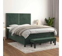 Gecheer Sommier à Lattes de Lit et Matelas Vert foncé 140x200cm Velours, Cadre de Lit à Plateforme pour Chambre à Coucher, Chambre d'amis et Adultes Type P-G