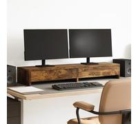 Gecheer Support de Moniteur avec Tiroirs chêne fumé Bois d'ingénierie, Rehausseur d'écran de Bureau avec 2 Tiroirs pour Ordinateur, Téléviseur, Imprimante, Appareils Multimédia