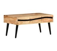 Gecheer Table Basse en Bois d'Acacia Massif avec Rangement - Design Magnifique et Pieds en Fer Enduit de Poudre - 88 x 50 x 42 cm
