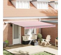 Gecheer Toldo Retráctil Manual avec LED Rayas Rojas y Blancas 400 x 300 cm