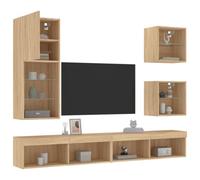 Gecheer Y3# Y3# Lot de 5 meubles de salon et salle à manger moderne pour TV Meuble TV mural avec LED 5 pièces Bois ingénierie chêne Sonoma