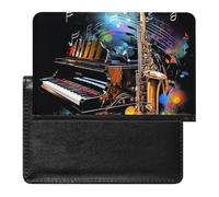 Gecko Étui portefeuille fin pour passeport avec blocage RFID et emplacements pour cartes de crédit pour femme/homme, Saxophone et piano, One Size, Moderne