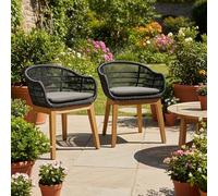 Gecko Jardin Fauteuils en résine tressée Noire Lounge avec Coussin (Lot de 2)