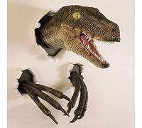 GECOKU Mur de Statue de vélociraptor, Sculpture de tête de Dinosaure à Montage Mural, réplique d'accessoire de Buste de Dinosaure, Statue de Dinosaure 3D, Velociraptor éclatant, pour Costume d'acce