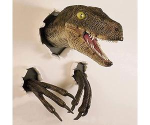 GECOKU Mur de Statue de vélociraptor, Sculpture de tête de Dinosaure à Montage Mural, réplique d'accessoire de Buste de Dinosaure, Statue de Dinosaure 3D, Velociraptor éclatant, pour Costume d'acce
