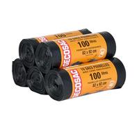 Gecosac Lot 50 Sacs Poubelle 100L avec Liens Coulissants, 82 x 92 cm, en Polyéthylène Recyclé Réssitant