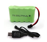 Gecoty® - Batterie NiMH AA rechargeable - 6 V - 2 400 mAh - Avec prise SM 2P et câble de charge - Pour voiture, SUV 4X4, blindé télécommandés