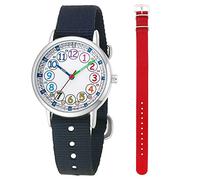 gedaer Montre-bracelet à quartz analogique pour enfants - 2 pièces - Bracelet interchangeable en textile - Pour apprendre à lire l'heure, noir/rouge, japonais
