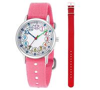 gedaer Montre-bracelet à quartz analogique pour enfants - 2 pièces - Bracelet interchangeable en textile - Pour apprendre à lire l'heure, Rose + rouge, japonais