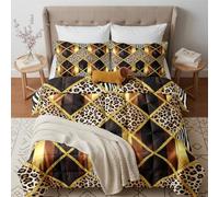 GEDAEUBA Couette 240x260 4 Saisons Imprimé Léopard, Duvet 2 Personnes Douce Légère et Chaude, Couette Imprimée Réversible Animaux Doré, Edredon avec 2 Taies d'oreiller, Decoration Chambre et Cadeau
